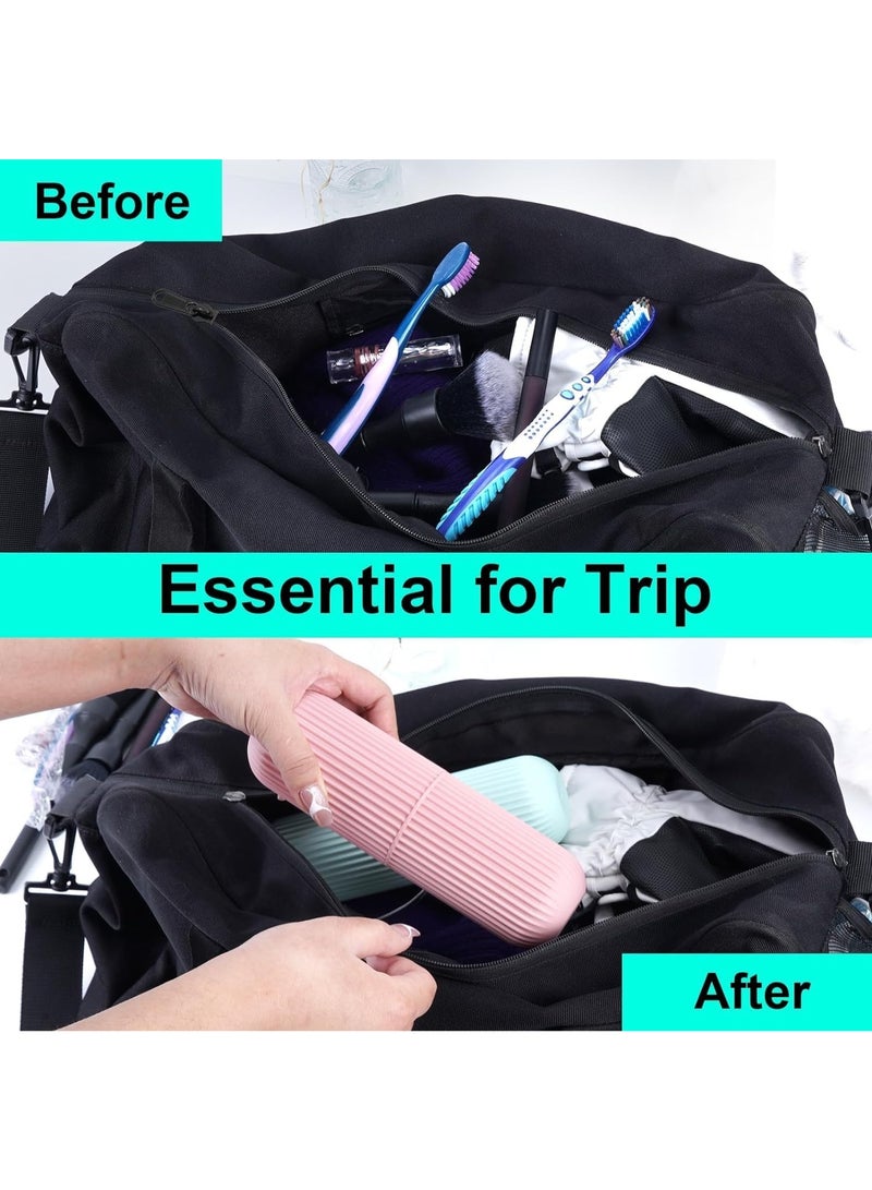 حامل فرشاة أسنان محمول مكون من 3 قطع مع غطاء - كوب فرشاة أسنان للسفر وحافظة لتخزين معجون الأسنان، حامل صحي صغير الحجم متعدد الألوان - Image 2